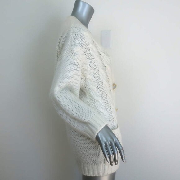 Alessandra Rich Crystal-Button Oversized Cable Knit Cardigan Cream Size 40 - Picture 4 of 6
